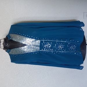 Sheer Teal Sequined Long Sleeve Top